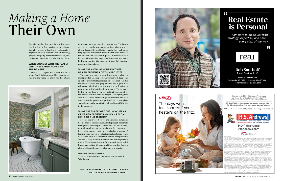 Dunwoody renovation magazine feature spread from Alpharetta City Lifestyle, page 30
